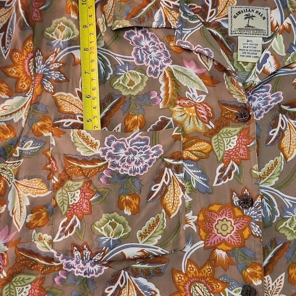Hawaiian Palm Colorful Floral Short Sleeve Collared Casual Button Up Women 2XL - Picture 7 of 7